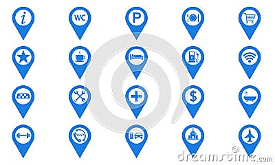 Map marker pointer icon set. Point tag. Mappin place marker. Vector Illustration